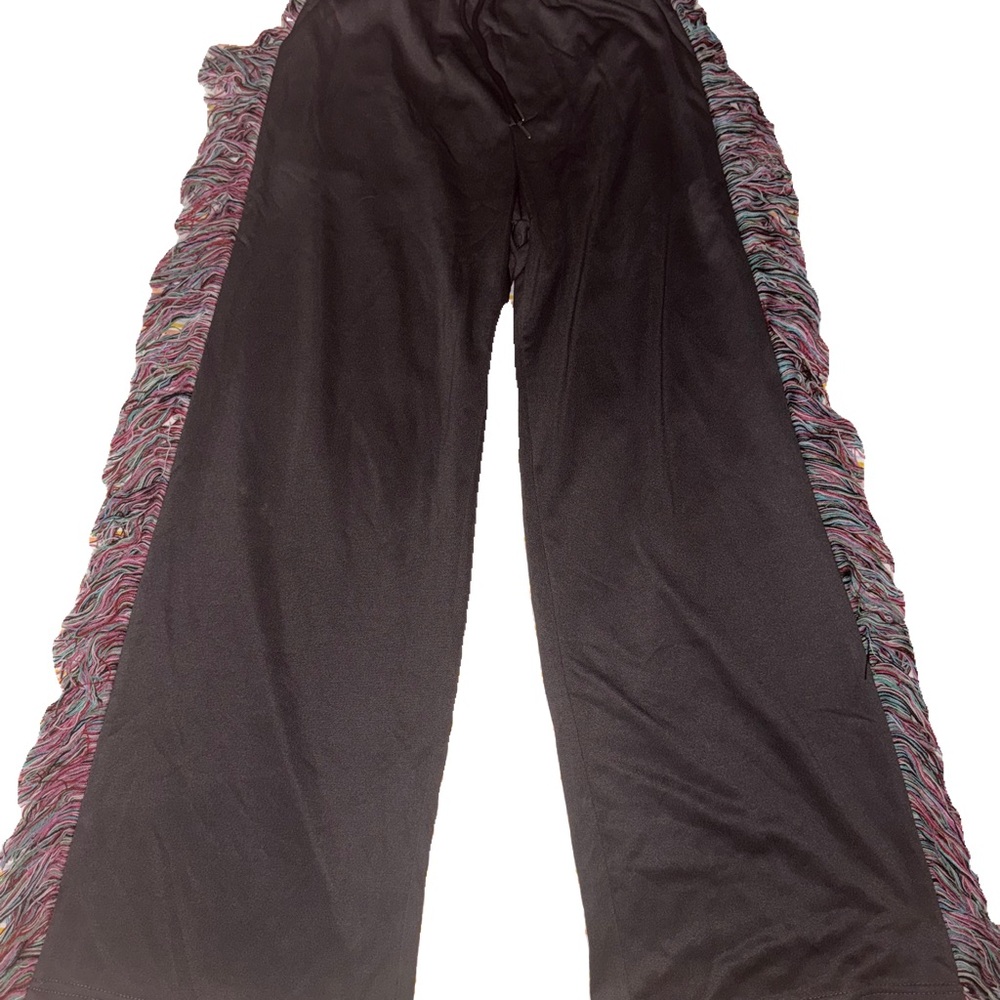 Stylish Blackish-Grey Joggers with Multicolor Ruffle Trim